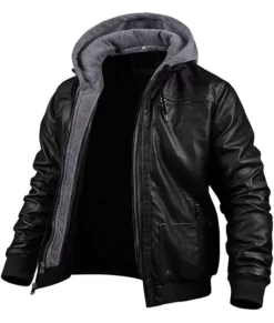 Ronald Classic Black Top Leather Jacket with Hood