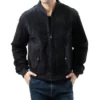 Rowan Men’s Navy Relaxed Urban Suede Bomber Genuine Leather Jacket