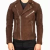 Ryan Men’s Brown Padded Design Moto Suede Leather Jacket