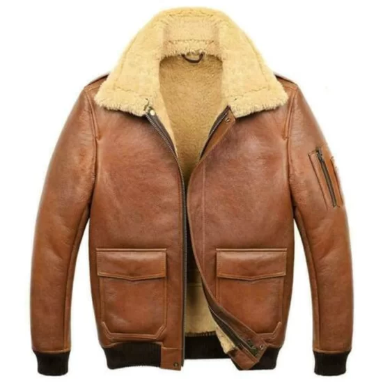 Samuel Tan Brown Shearling SF Best Bomber Leather Jacket