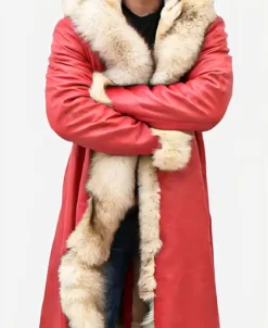 Santa Claus Red Real Leather Coat
