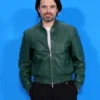 Sebastian Stan Green Bomber Leather Jacket
