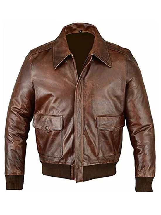 Sebastian Stan The Devil All the Time Brown Bomber Genuine Leather Jacket