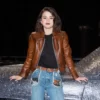 Selena Classic Cropped Brown Original Leather Jacket