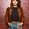 Selena Classic Cropped Brown Top Leather Jacket