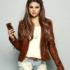 Selena Gomez Brown Leather Jacket