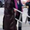 Selena Gomez Burgundy Top Leather Coat