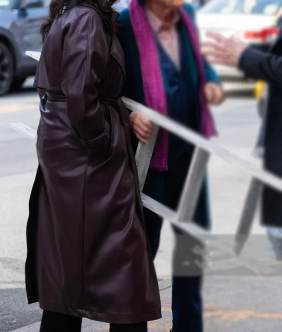 Selena Gomez Burgundy Top Leather Coat