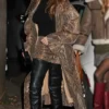 Selena Gomez Snake Pattern Leather Coat