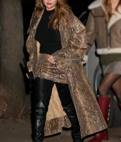 Selena Gomez Snake Pattern Real Leather Coat