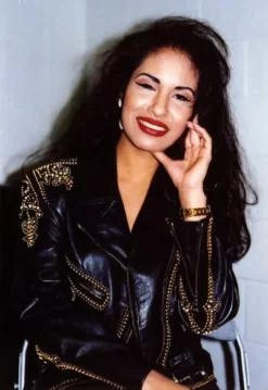 Selena Quintanilla Black Biker Vegan Studded Real Leather Jacket