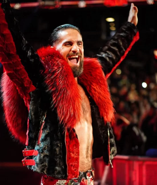 Seth Rollins Fur Collar Black Jacket – Royal Rumble 2023