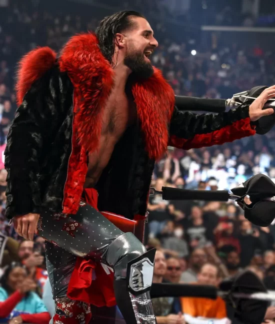 Seth Rollins Fur Collar Black Top Leather Jacket – Royal Rumble 2023