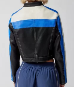 Shelby Fairbrook Blue Crop Leather Biker Luxury Jacket