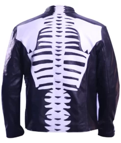 Skeleton Print Cafe Racer Real Leather Jacket