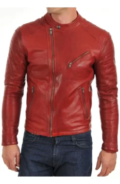 Slim Fit Red Biker Leather Jacket