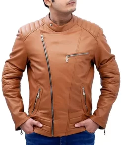 Slim Tan Biker Top Leather Jacket
