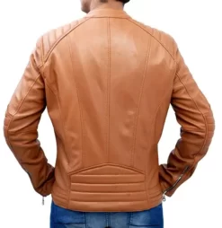 Slim Tan Biker Real Leather Jacket