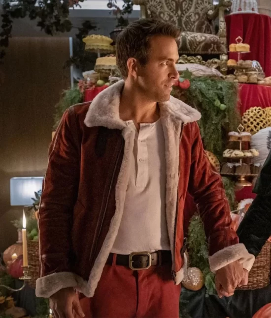 Spirited Ryan Reynolds Santa Red Pure Leather jackets