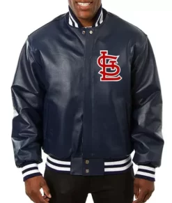 St. Louis Navy Blue Leather Varsity Jacket