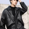 Taehyu Black Leather Bomber Jacket