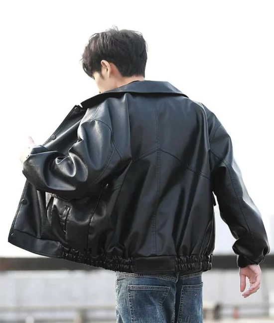 Taehyu Black Top Leather Bomber Jacket