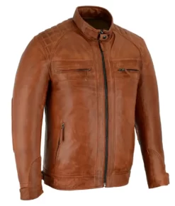 Tanner Men’s Brown Quilted Waxed Leather Cafe Racer Jacket