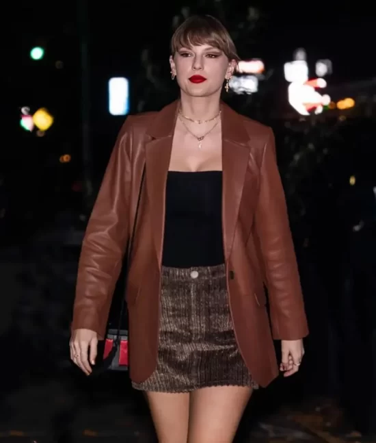 Taylor Swift Brown Leather Blazer