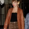 Taylor Swift Brown Pure Leather Blazer