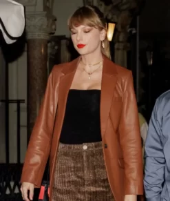 Taylor Swift Brown Pure Leather Blazer
