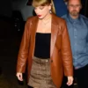 Taylor Swift Brown Top Leather Blazer