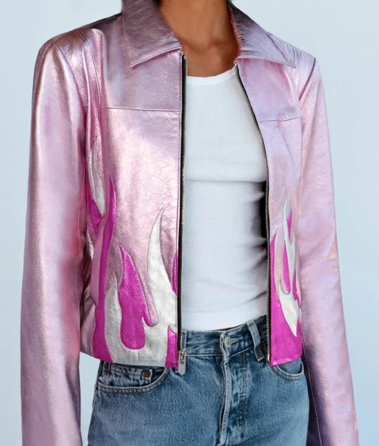 Taylor Tomlinson Have It All Pink Leather Jacket Front