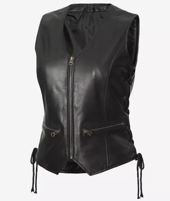 Teresa Women's Black Leather Biker Best Leather Vest