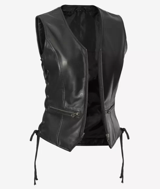 Teresa Women's Black Leather Biker Leather Vest