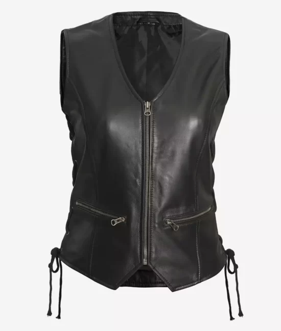 Teresa Women's Black Leather Biker Top Leather Vest