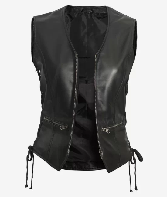 Teresa Women's Black Leather Biker Vest