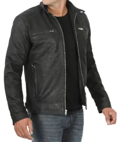 Terry Men’s Black Classic Cafe Racer Real Leather Jacket
