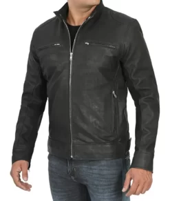 Terry Men’s Black Classic Cafe Racer Leather Jacket