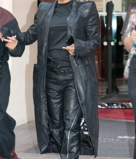 Teyana Taylor Black Top Leather Coat