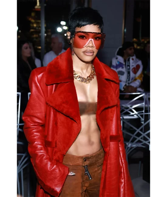 Teyana Taylor Red Top Leather Coat
