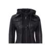 The Céleste Women's Black Bomber Genuine Leather Jacket With Removable Hood