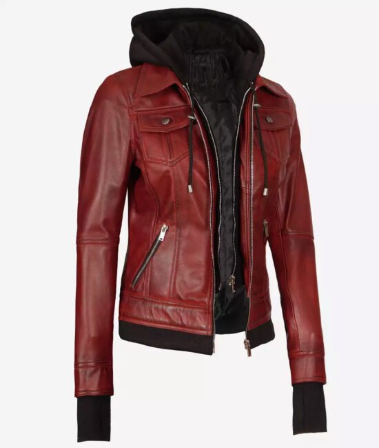The Céleste Womens Maroon Bomber Full Genuine Leather Jacket