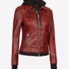 The Céleste Women's Maroon Bomber Genuine Leather Jacket With Removable Hood