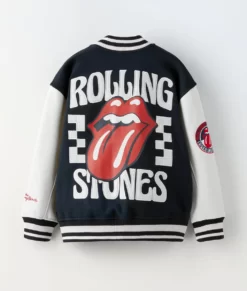 The Rolling Stones Black & White Varsity Leather Jacket