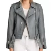 The Rookie S03 Nyla Harper Grey Motorcycle Real Leather Jacket