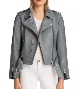 The Rookie S03 Nyla Harper Grey Motorcycle Real Leather Jacket