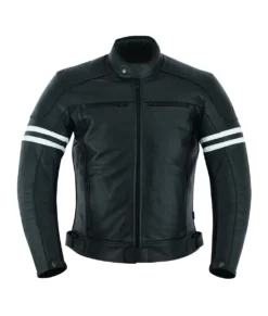 Theo Men’s Black Stylish Striped Top Leather Cafe Racer Jacket