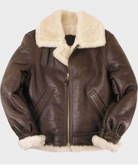 Thomas SF Shearling Sheepskin Brown Full Genuine Leather Jacket