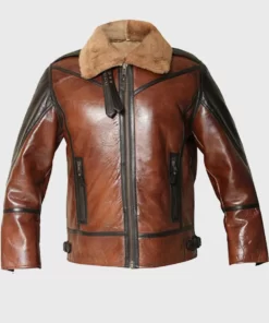 Thompson SF Brown Aviator Distressed Shearling Leather Jacket