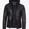 Todd Mens Black Hooded Limited Edition Cafe Racer Top Leather Jacket
